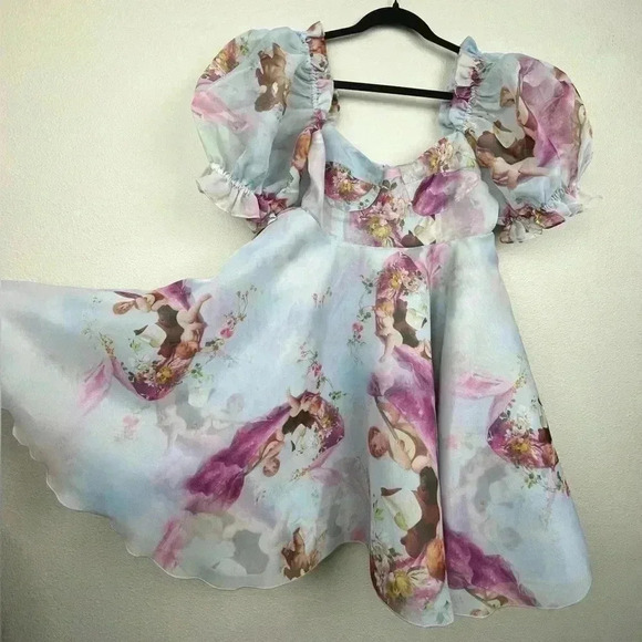 SELKIE The Cupid's Serenade Parliament Dress Women's Medium NWT Puff Sleeve Blue - Picture 8 of 16